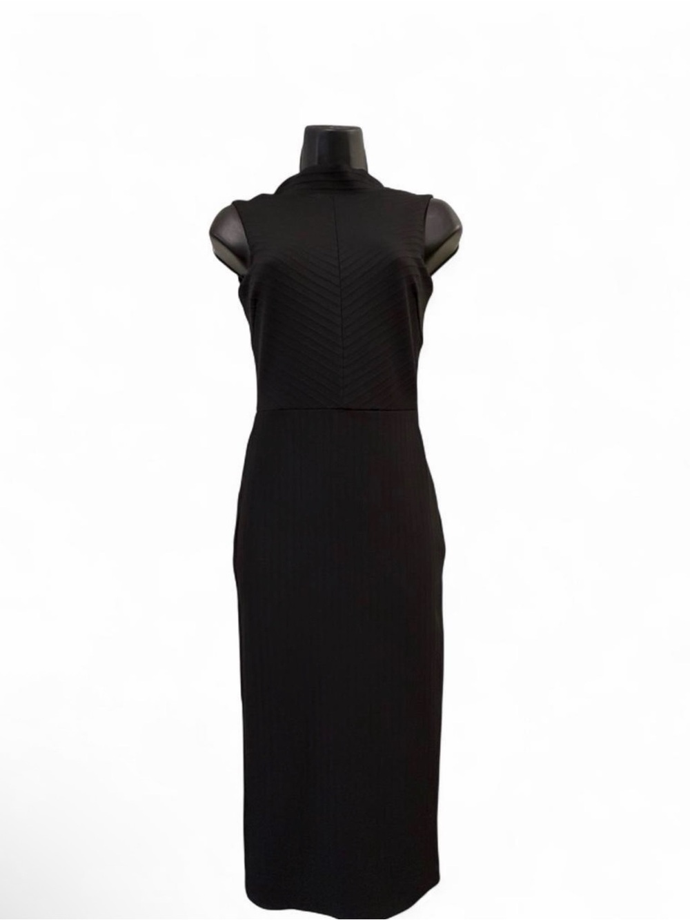 H&M Black Sleeveless V-Neck Ribbed Midi Dress